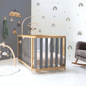 Cuna-cama-escritorio 70x140 cm (3en1) madera/gris · Crea Plus Dos · Alondra