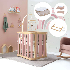 Minicuna de colecho ovalada + colchón 55x70 cm (madera/rosa) · Crea Plus Uno · Alondra