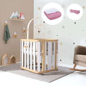Minicuna de colecho ovalada + colchón 55x70 cm (madera/blanco) · Crea Plus Uno · Alondra