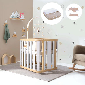 Minicuna de colecho ovalada + colchón 55x70 cm (madera/blanco) · Crea Plus Uno · Alondra