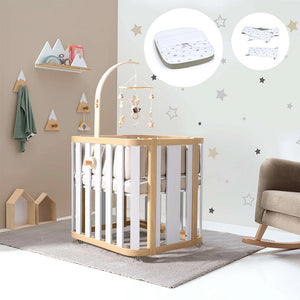 Minicuna de colecho ovalada + colchón 55x70 cm (madera/blanco) · Crea Plus Uno · Alondra