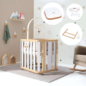 Minicuna de colecho ovalada + colchón 55x70 cm (madera/blanco) · Crea Plus Uno · Alondra