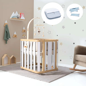 Minicuna de colecho ovalada + colchón 55x70 cm (madera/blanco) · Crea Plus Uno · Alondra