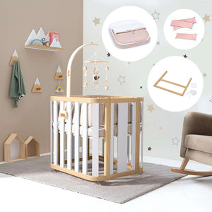 Minicuna de colecho ovalada + colchón 55x70 cm (madera/blanco) · Crea Plus Uno · Alondra