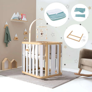 Minicuna de colecho ovalada + colchón 55x70 cm (madera/blanco) · Crea Plus Uno · Alondra