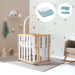 Minicuna de colecho ovalada + colchón 55x70 cm (madera/blanco) · Crea Plus Uno · Alondra