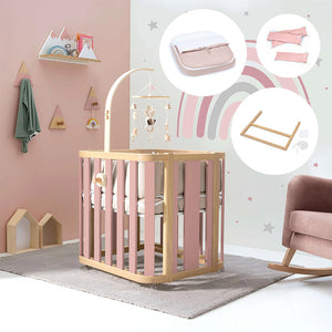 Minicuna de colecho ovalada + colchón 55x70 cm (madera/rosa) · Crea Plus Uno · Alondra