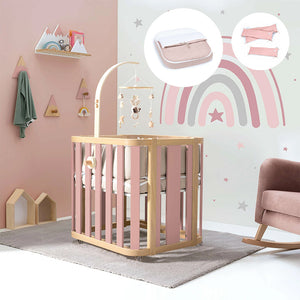 Minicuna de colecho ovalada + colchón 55x70 cm (madera/rosa) · Crea Plus Uno · Alondra