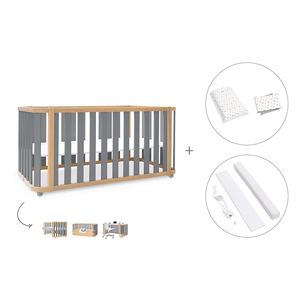 Cuna-cama-escritorio 70x140 cm (3en1) madera/gris · Crea Plus Dos · Alondra