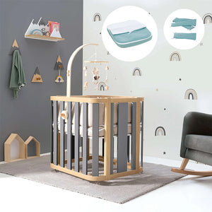Minicuna de colecho ovalada + colchón 55x70 cm (madera/gris) · Crea Plus Uno · Petit Abú