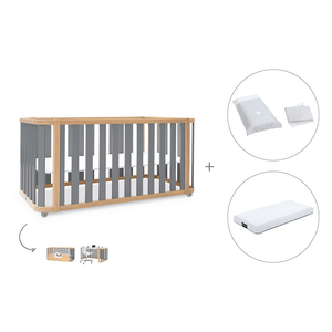 Cuna-cama-escritorio 70x140 cm (3en1) madera/gris · Crea Plus Dos · Alondra