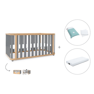 Cuna-cama-escritorio 70x140 cm (3en1) madera/gris · Crea Plus Dos · Alondra