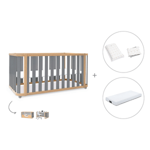 Cuna-cama-escritorio 70x140 cm (3en1) madera/gris · Crea Plus Dos · Alondra