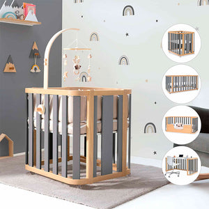 Minicuna-cuna-cama-escritorio (4en1) madera/gris · Crea Plus Tres · Alondra