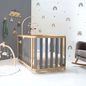 Minicuna-cuna-cama-escritorio (4en1) madera/gris · Crea Plus Tres · Alondra