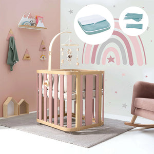 Minicuna de colecho ovalada + colchón 55x70 cm (madera/rosa) · Crea Plus Uno · Alondra