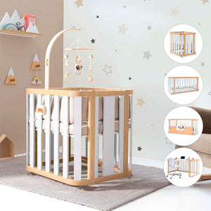 Minicuna-cuna-cama-escritorio (4en1) madera/blanco · Crea Plus Tres · Alondra