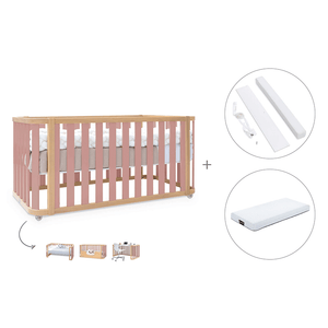 Cuna-cama-escritorio 70x140 cm (3en1) madera/rosa · Crea Plus Dos · Alondra