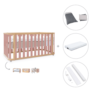 Cuna-cama-escritorio 70x140 cm (3en1) madera/rosa · Crea Plus Dos · Alondra