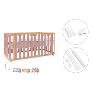 Cuna-cama-escritorio 70x140 cm (3en1) madera/rosa · Crea Plus Dos · Alondra