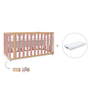 Cuna-cama-escritorio 70x140 cm (3en1) madera/rosa · Crea Plus Dos · Alondra