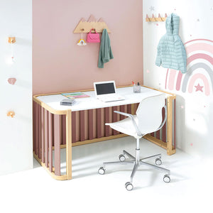 Minicuna-cuna-cama-escritorio (4en1) madera/rosa · Crea Plus Tres · Alondra