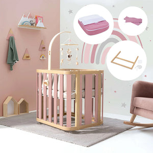 Minicuna de colecho ovalada + colchón 55x70 cm (madera/rosa) · Crea Plus Uno · Alondra