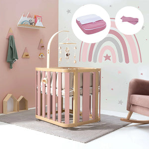 Minicuna de colecho ovalada + colchón 55x70 cm (madera/rosa) · Crea Plus Uno · Alondra
