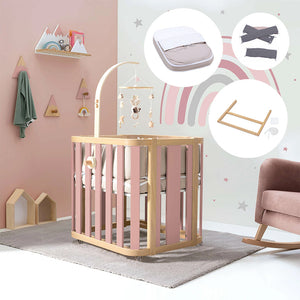 Minicuna de colecho ovalada + colchón 55x70 cm (madera/rosa) · Crea Plus Uno · Alondra