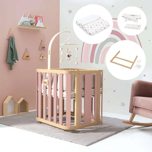 Minicuna de colecho ovalada + colchón 55x70 cm (madera/rosa) · Crea Plus Uno · Alondra