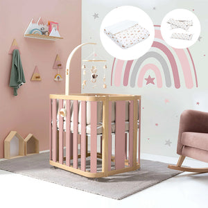Minicuna de colecho ovalada + colchón 55x70 cm (madera/rosa) · Crea Plus Uno · Alondra