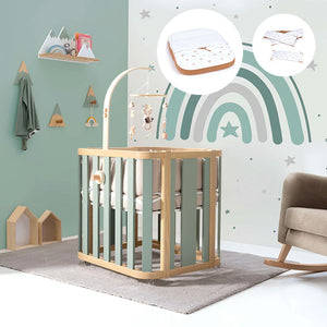Minicuna de colecho ovalada + colchón 55x70 cm (madera/verde) · Crea Plus Uno · Alondra