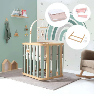 Minicuna de colecho ovalada + colchón 55x70 cm (madera/verde) · Crea Plus Uno · Alondra