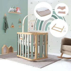 Minicuna de colecho ovalada + colchón 55x70 cm (madera/verde) · Crea Plus Uno · Alondra