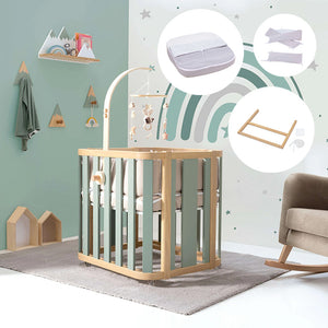 Minicuna de colecho ovalada + colchón 55x70 cm (madera/verde) · Crea Plus Uno · Alondra