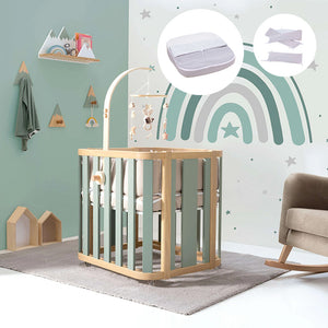 Minicuna de colecho ovalada + colchón 55x70 cm (madera/verde) · Crea Plus Uno · Alondra