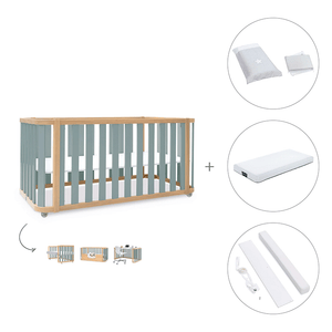 Cuna-cama-escritorio 70x140 cm (3en1) madera/verde · Crea Plus Dos · Alondra