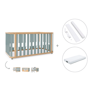 Cuna-cama-escritorio 70x140 cm (3en1) madera/verde · Crea Plus Dos · Alondra