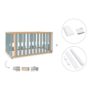 Cuna-cama-escritorio 70x140 cm (3en1) madera/verde · Crea Plus Dos · Alondra