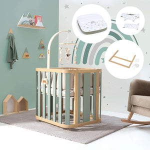 Minicuna de colecho ovalada + colchón 55x70 cm (madera/verde) · Crea Plus Uno · Alondra