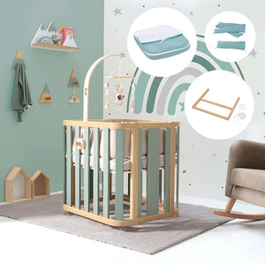 Minicuna de colecho ovalada + colchón 55x70 cm (madera/verde) · Crea Plus Uno · Alondra