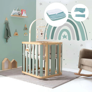 Minicuna de colecho ovalada + colchón 55x70 cm (madera/verde) · Crea Plus Uno · Alondra