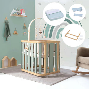 Minicuna de colecho ovalada + colchón 55x70 cm (madera/verde) · Crea Plus Uno · Alondra