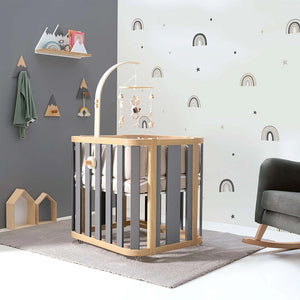 Minicuna de colecho ovalada + colchón 55x70 cm (madera/gris) · Crea Plus Uno · Petit Abú