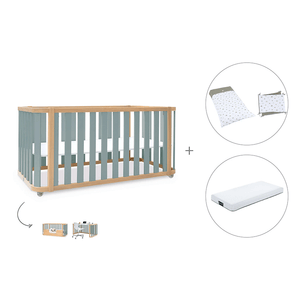 Cuna-cama-escritorio 70x140 cm (3en1) madera/verde · Crea Plus Dos · Alondra