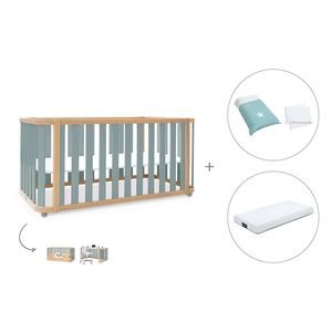 Cuna-cama-escritorio 70x140 cm (3en1) madera/verde · Crea Plus Dos · Alondra