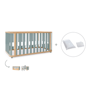 Cuna-cama-escritorio 70x140 cm (3en1) madera/verde · Crea Plus Dos · Alondra