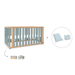 Cuna-cama-escritorio 70x140 cm (3en1) madera/verde · Crea Plus Dos · Alondra