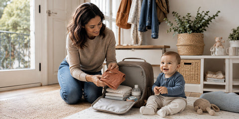 Madre preparando los básicos de su bebé para empezar la guardería