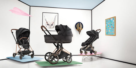 Selección de carritos CYBEX expuestos en una tienda especializada
